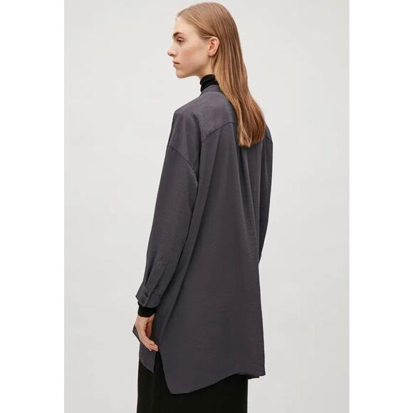 EUC COS Long Oversized Shirt Tunic Charcoal Gray Size 2 Minimalist High-Low Top - Picture 8 of 16